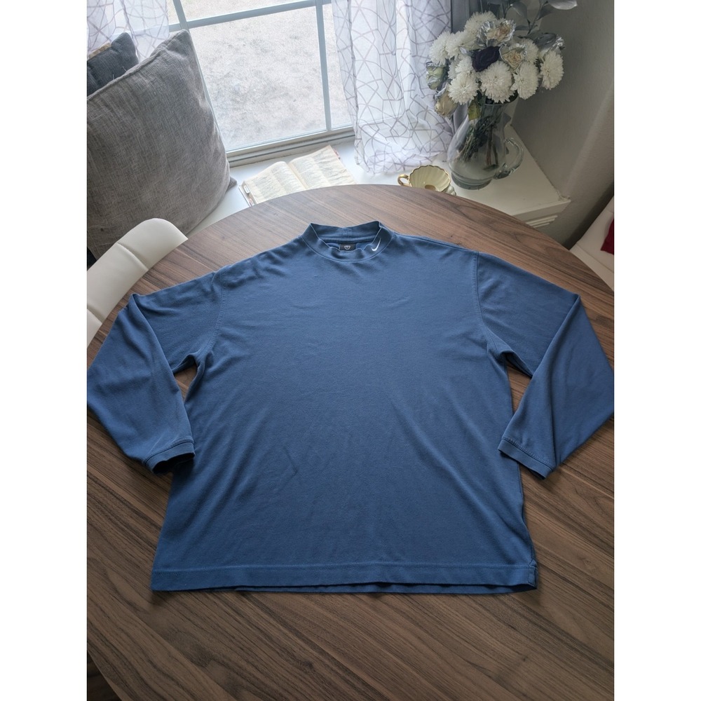 Nike Golf Dri-FIT Mock Neck Long Sleeve Shirt Mens Large Blue Athletic Base